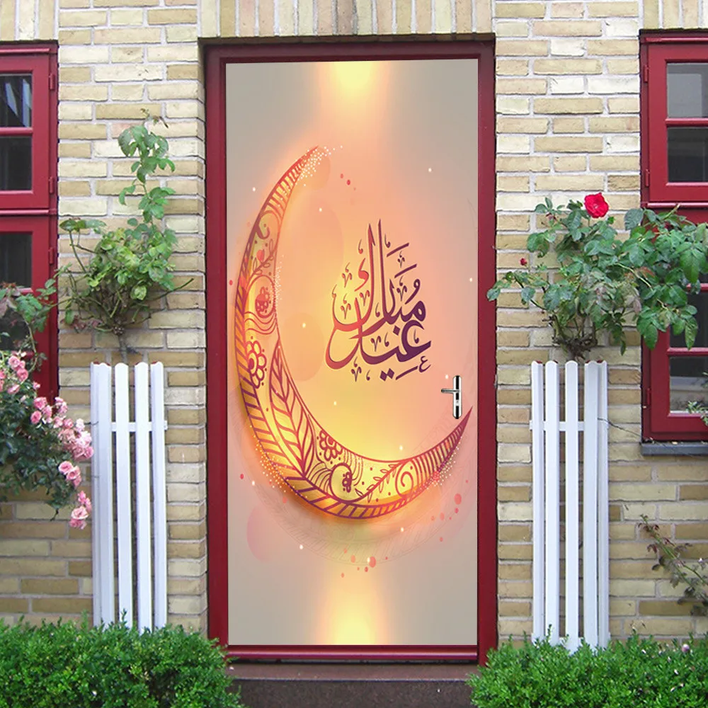 

Dropshipping 3D Muslim Creative Door Stickers Bedroom Doors Renovation Waterproof Stickers