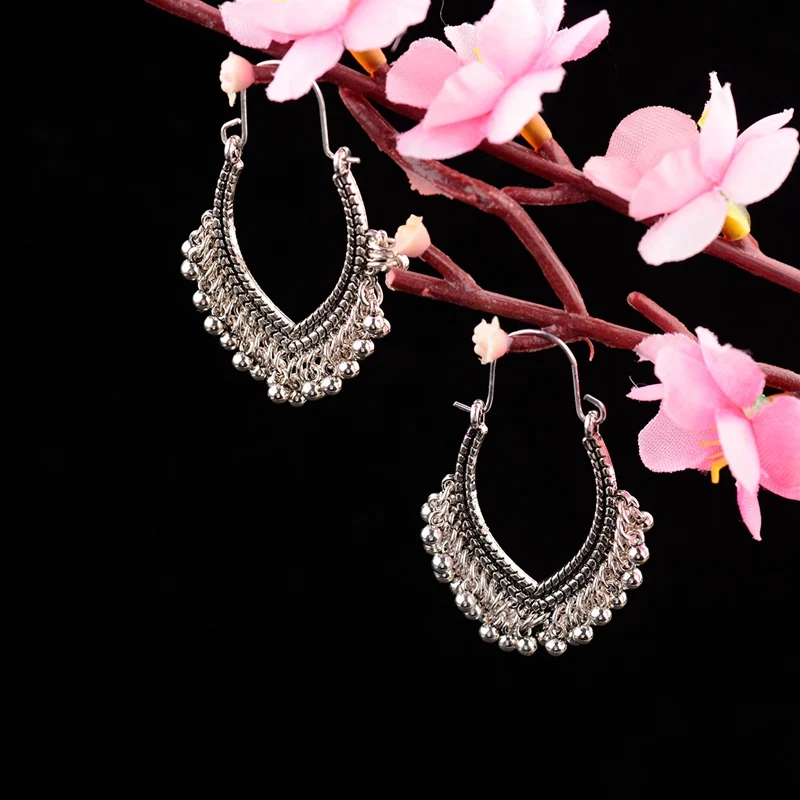TopHanqi Indian Jewelry Metal Vintage Tassel Earrings 2018 Fashion Boho Antique Ethnic Silver Drop Earrings For Women Pendientes - Image 3