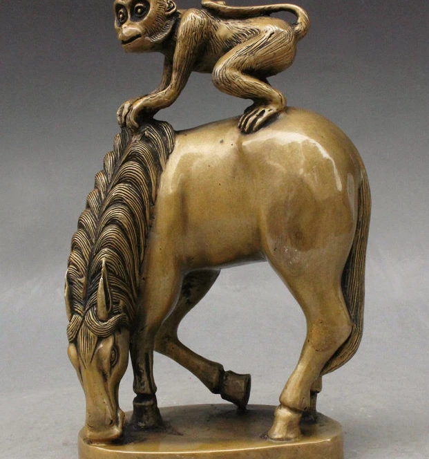 

9" China Bronze Copper Feng Shui Immediately seal Hou Monkey ride Horse Statue