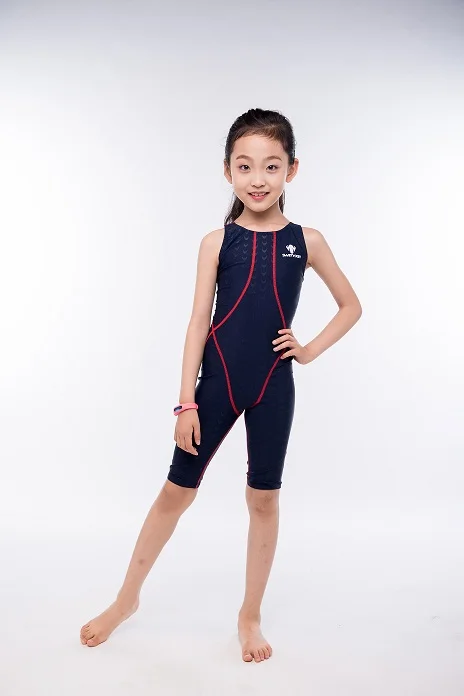 HXBY соревновательный купальный костюм для девочек, Цельный Детский Профессиональный купальный костюм для девочек, конкурентоспособные купальники, детский купальник до колена - Цвет: Blue