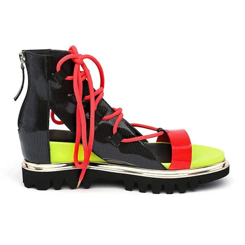 Mujeres 2018 Gladiator Zapatos Plataforma Verano De Mezclado Wedge Negro Playa Sandalias white Genuino Striped Color Mujer multiple Cuero 5qxOf8vv