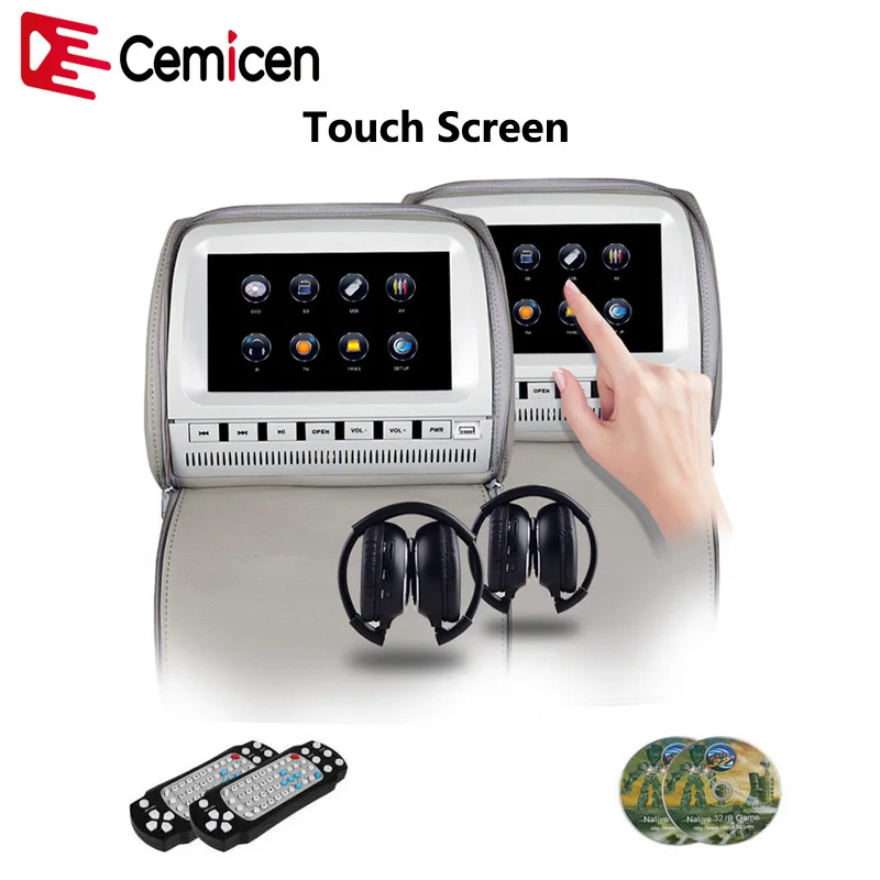 Cemicen 2 шт. 9-дюймовый автомобильный монитор для подголовника, DVD, видео, MP5 плеер, сенсорный экран, USB, SD, ИК, FM, TFT, LCD, цифровой экран для игр Cemicen 2 шт. 9-дюймовый автомобильный монитор для подголовника, DVD, видео, MP5 плеер, сенсорный экран, USB, SD, ИК, FM, TFT, LCD, цифровой экран для игр