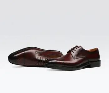 

Carved Brogue Shoes Men Lace Up Genuine Leather Handmade Wedding Flats Derby Shoes Party Smart Casual Height Increasing Brogues