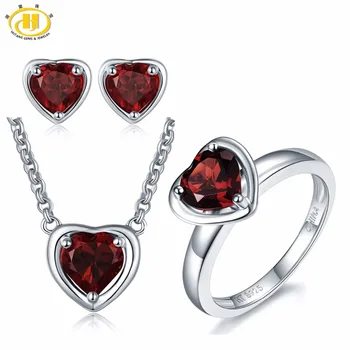 

Hutang 3.88ct Natural Gemstone Garnet Solid 925 Sterling Silver Pendant & Earrings & Ring Fine Bridal Jewelry Sets For Gift New