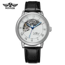 Топ бренд Winner часы мужские роскошные золотые серебряные Скелет механические часы Мужская мода кожаный ремешок наручные часы Montre Homme