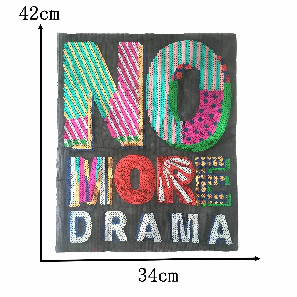 

Oversized NO MORE DRAMA Square Sequins Patches T-shirt Dress Adornment Decals Of Patches Need To Hand Sewing Clothing DIY