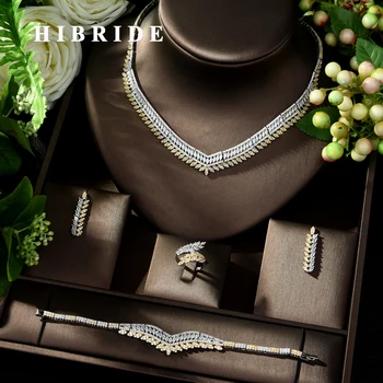 

HIBRIDE 4 Piece Super Sparkling AAA Cubic Zirconia Stone Fashion African Nigerian Women Wedding Jewelry Set for Brides N-155