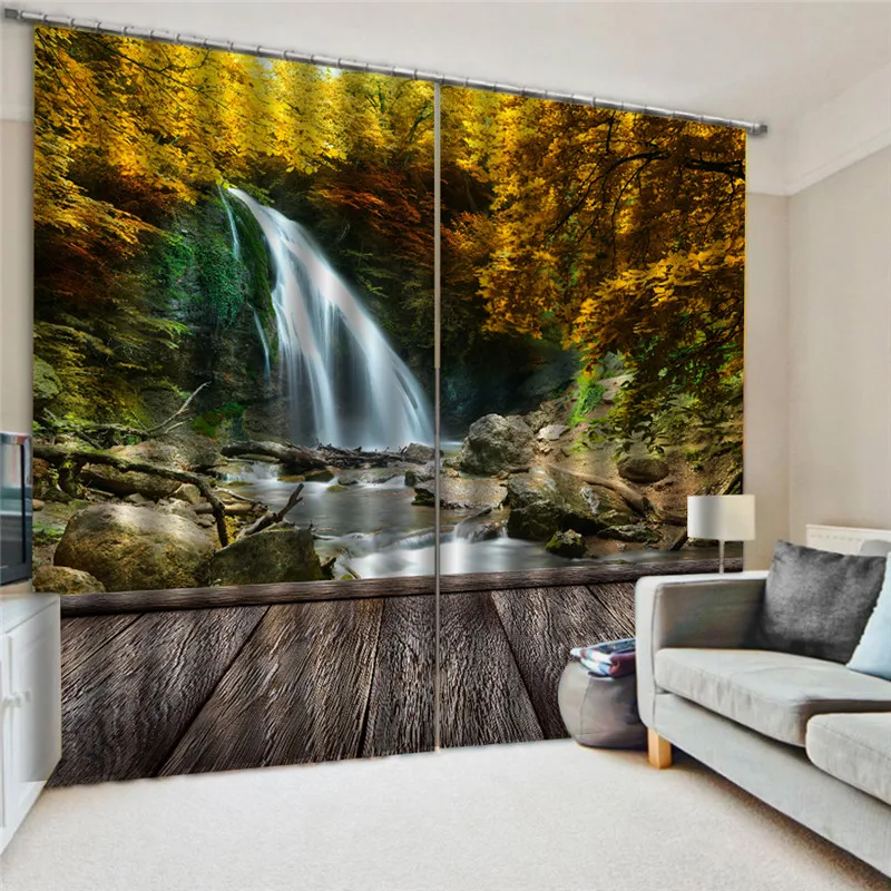 

Rain forest Waterfall 3d Digital Printing Stereo Curtains High Precision Black Silk Blockout Drapes For Bedroom Oct25