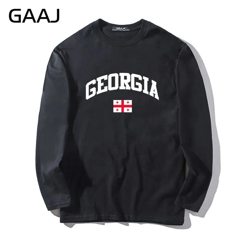 

T Shirt Men GAAJ Georgia Flag Casual Casual Man & Women Unisex Long Sleeve Summer Funny Clothes O-neck Mens High Quality #M61G8