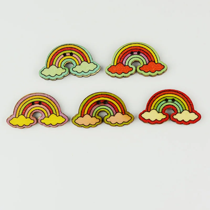 

3x1.7cm 50pcs/lot 2 Holes Mixed Rainbow Wooden Button Sewing DIY Craft Scrapbooking