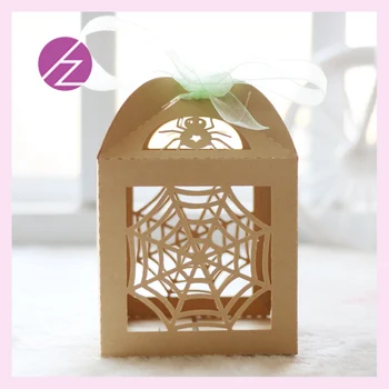 

50Pcs/Lot Halloween Theme Decorations Box Exquisite Laser Cut Carved Spider Web Pattern Candy Gift Box Free Ribbon
