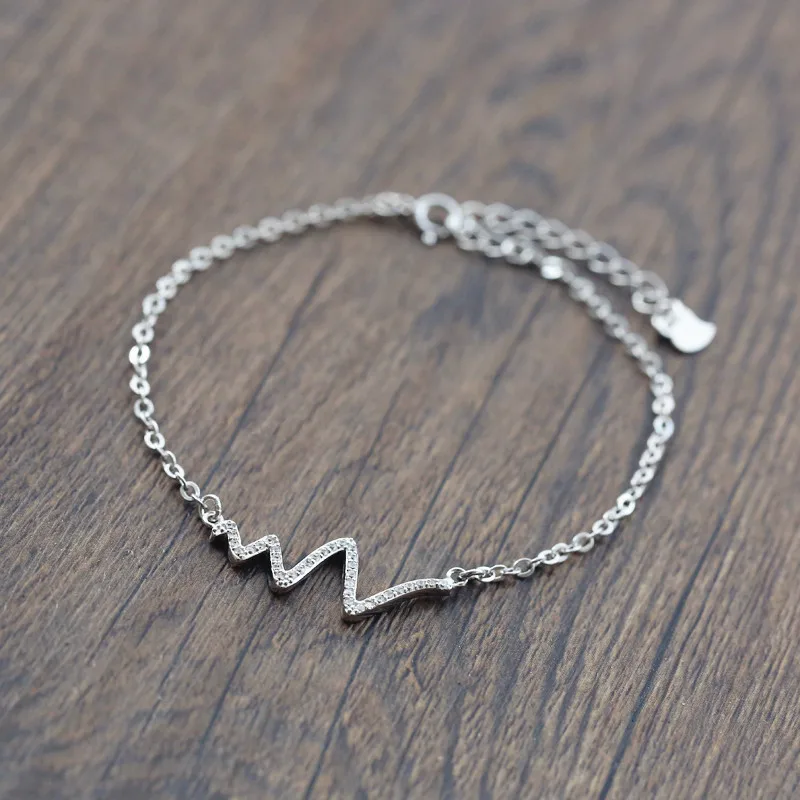 Модные браслеты из стерлингового серебра 925 пробы для женщин ювелирные изделия волна или молния очаровательные крошечные CZ камень инкрустированный тонкий цепочка Браслеты подарок