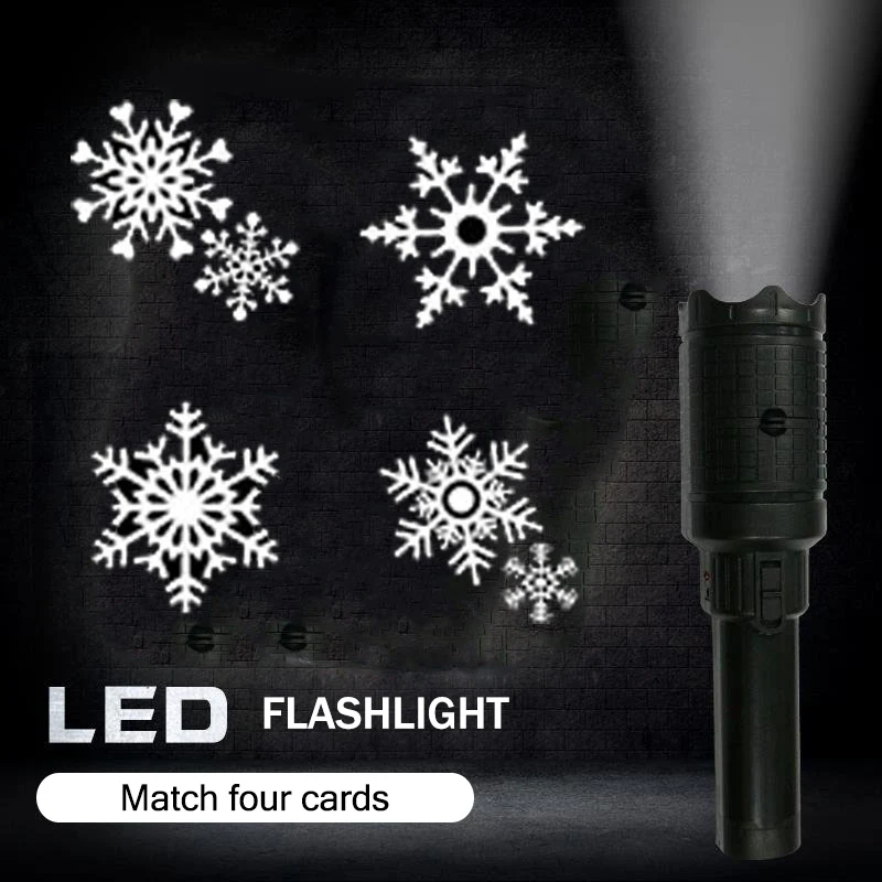 

LED Projector Flashlight with 12 Pattern Slides Tripod USB/Battery Portable Handheld Stage Light JDH99