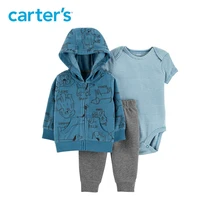 3pcs soft cotton stripes animals print hood jacket set Carter s baby boy spring autumn clothing