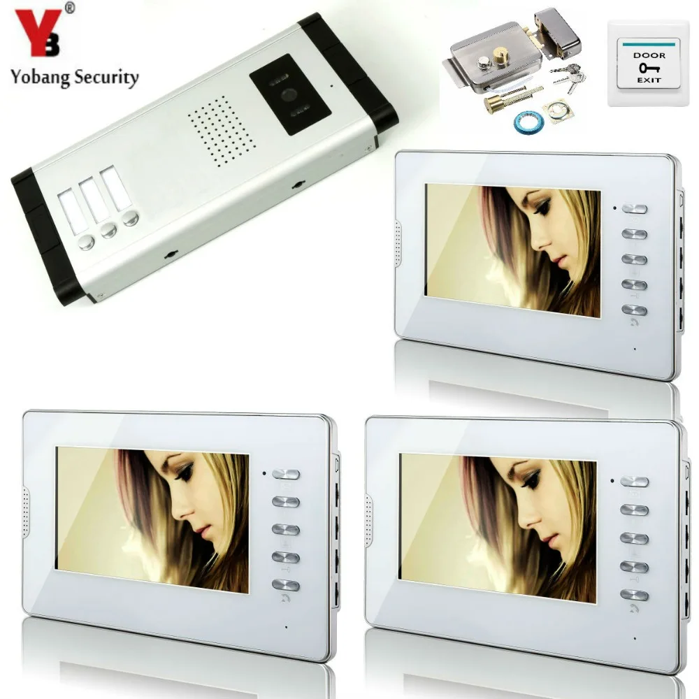 

YobangSecurity Video door phone Intercom 7 Inch Doorbell System Kit Camera doorphone monitor Speakerphone intercom For 3 Unit