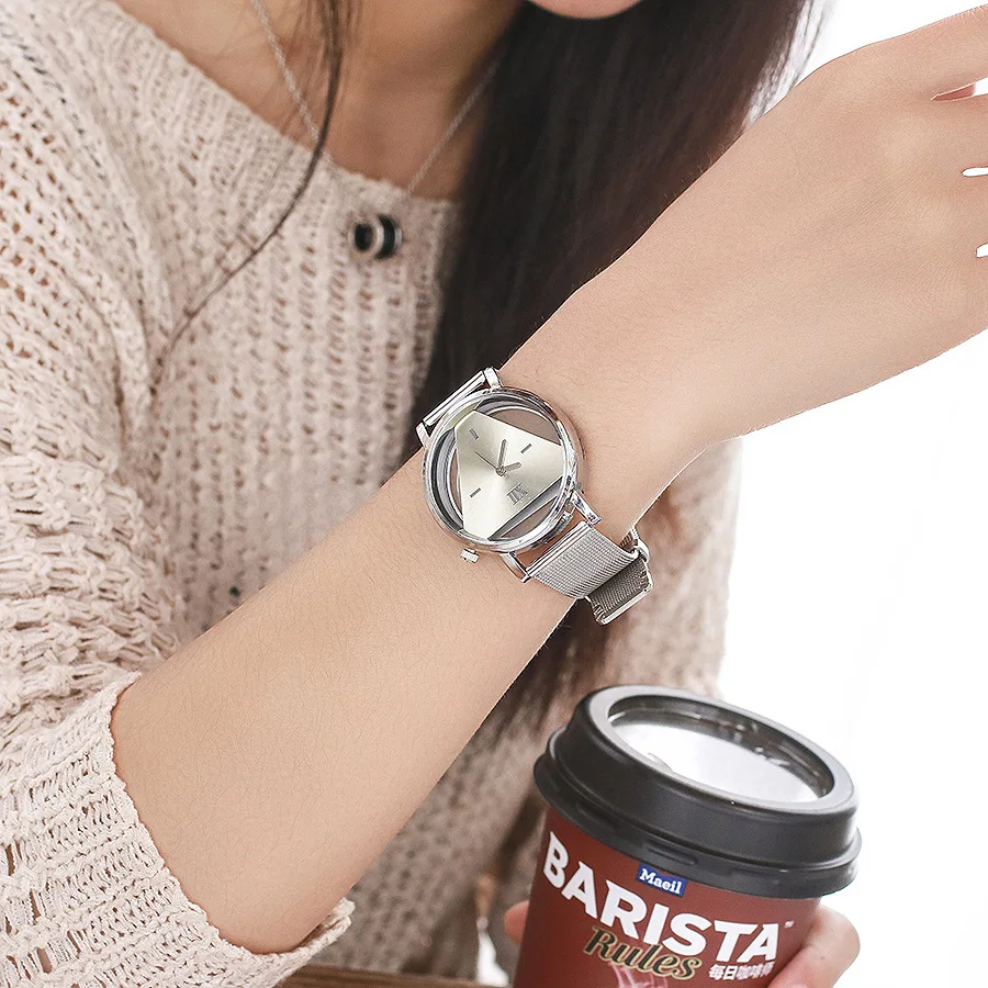 

Hot Sale Women Watch Triangle Double-sided Hollow Mesh Belt Steel Quartz Watch Fashion Ultra-thin Creative Watch Montre Femme