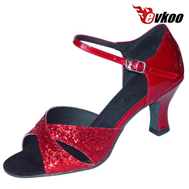 Evkoodance Patent Leather With Sparking Woman Latin Salsa Dance Shoes