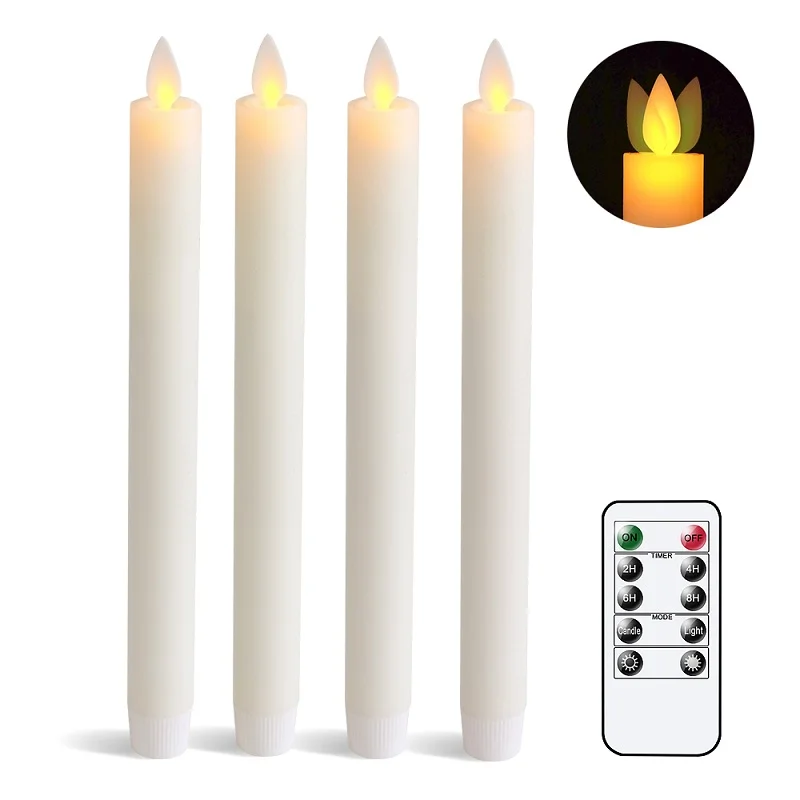 Беспламенные Свечи мерцающие свечи конус настоящий воск беспламенные Свечи конус движущаяся Светодиодная свеча с фитилем с таймером и пультом дистанционного управления - Цвет: Ivory set 4