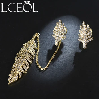 

LCEOL Gold Color Zirconia Long Clip Dangle Earrings Women Pave CZ Leaf Cluster Pendant Earrings Party Jewelry Gifts Long Brincos