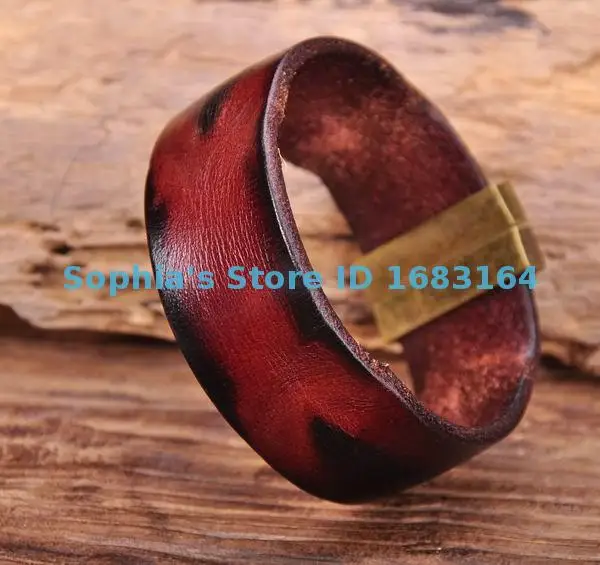 G169 коричневый красный ручной винтажный текстурный браслет из натуральной кожи, мужской браслет с широкими манжетами