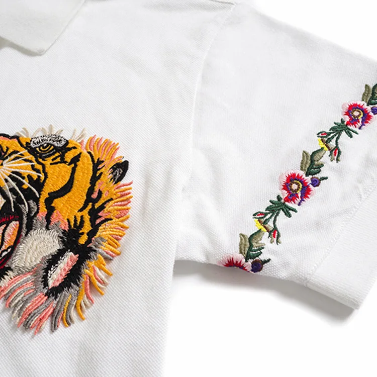 Летняя Модная рубашка поло с вышитым тигром, Мужская брендовая рубашка с коротким рукавом и отложным воротником, мужская рубашка-поло, Ropa Hombre Verano