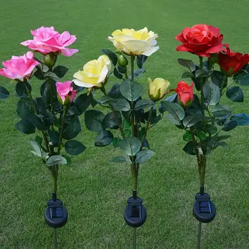 

TPFOCUS Outdoor Solar Powered 3 LEDs Rose Flower Head Shape Lawn Lamp for Home Garden Yard Path