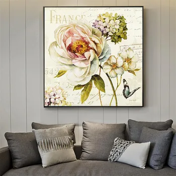 

Canvas Prints Paris Wall Art Retro Flowers Painting Wall Pictures for Living Room Vintage Poster Garden Decoration Home Poster