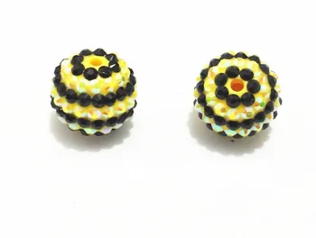 

Newest !! 20mm 100pcs/lot Yellow With Black Stripe Resin Rhinestone Ball Beads,Chunky Beads For Kids Jewelry Making