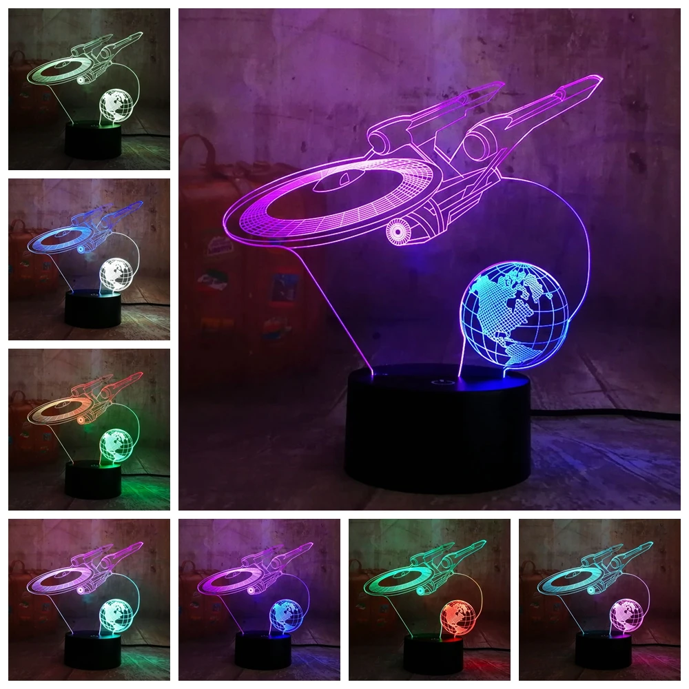 

NEW Star Trek Spaceship Mixed Dual Color RGB 3D LED Night Light Star Wars Table Lamp Christmas Gift Room Home Decor Kids Gift