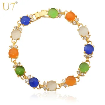 

U7 Colorful Bracelet Made With AAA Zircon & Opal Trendy Gold Color Link Chain Zirconia Bracelets For Women Gift H411