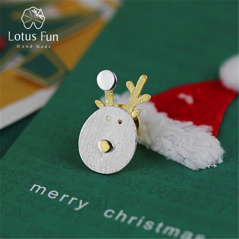 

Lotus Fun Real 925 Sterling Silver Handmade Fine Jewelry Joy of Christmas Exclusive Reindeer Design Brooch Pin Broche For Women