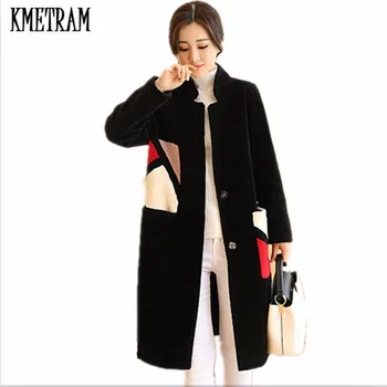 

KMETRAM 2020 Fashion New Style 100% Wool Fur Coat Flocking Winter Coat Women Long Coat Jacket Real Fur Women Outerwear HH427