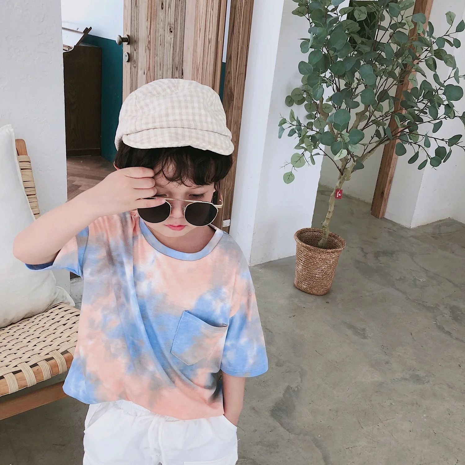 

Korean style Boys fashion Tie dyeing gradient ramp short sleeve T shirts 2019 kids children cotton Tees 1-6Y