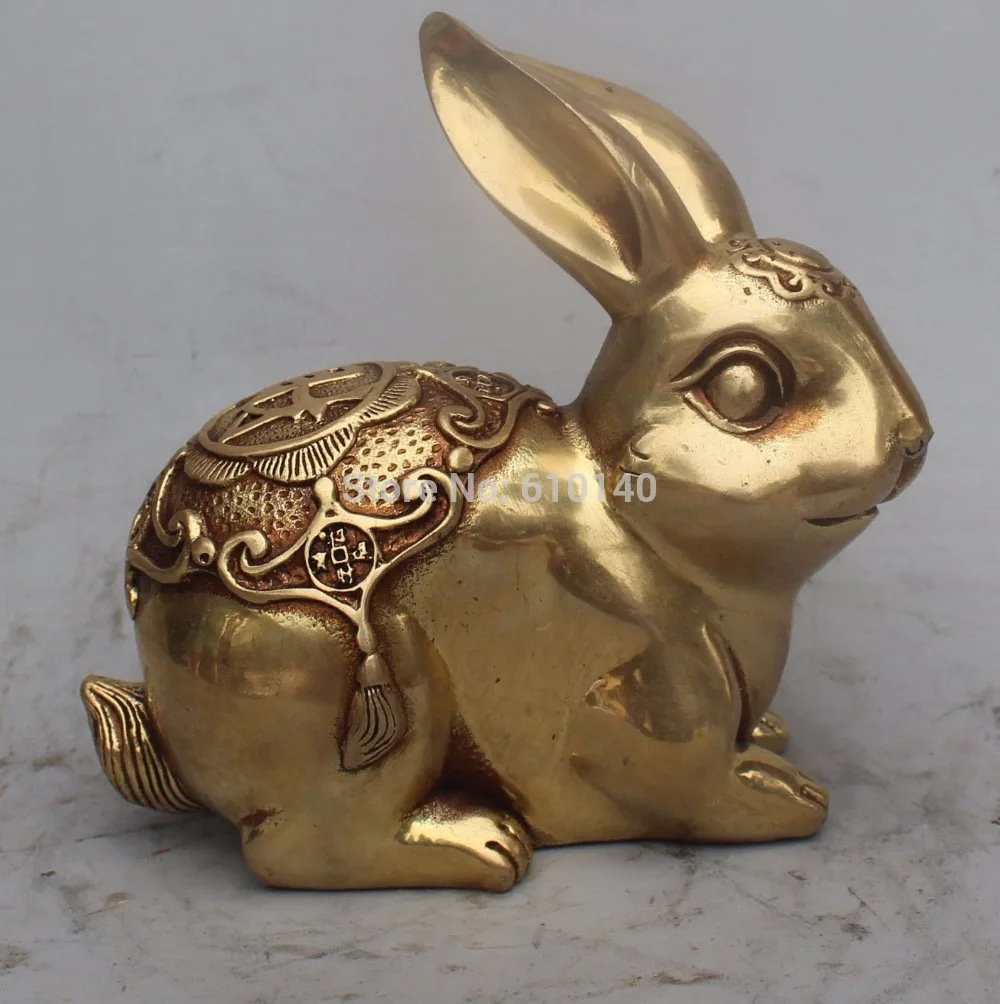 

K@@AA@ 15CM Marked Chinese Bronze Carved Weath Money Cai Rabbit Hare Animal Sculpture