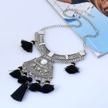 

LZHLQ Wintage Geometry Tassel Necklace 2017 New Fashion Women Boho collares Necklaces Pendants Plated Carved Jewelry Statement