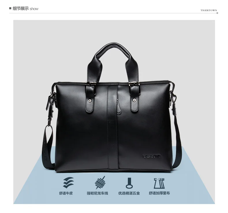 TIGERTOWN мужской кожаный портфель, винтажный портфель, кожаная сумка для ноутбука, сумка на молнии, сумка через плечо
