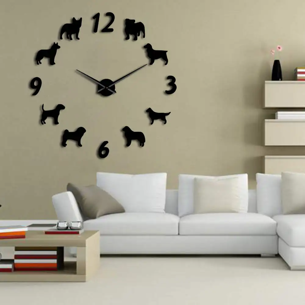 Большие настенные часы разных пород собак для любителей собак Домашние Декоративные гигантские настенные часы современный дизайн DIY настенные часы для щенков
