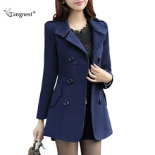 TANGNEST Women Trench 2017 New Plus Size M-3XL Women Jacket Ladies Pea Coat Slim Double Breasted Blended Coats WWN717
