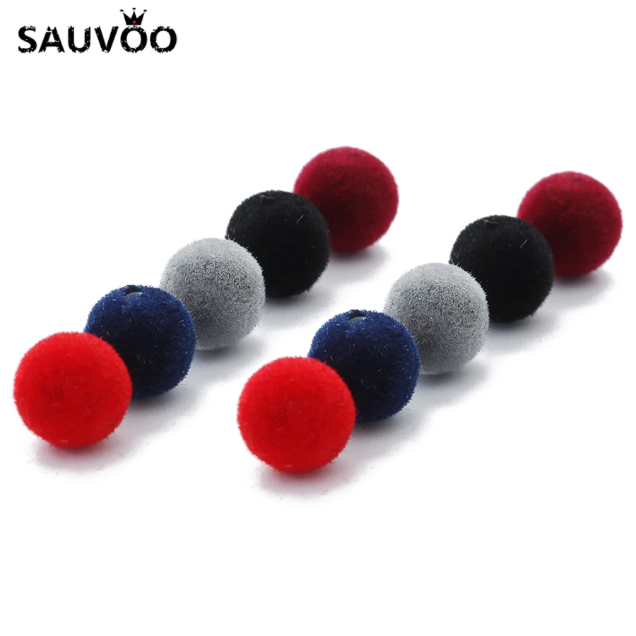 

SAUVOO 100pcs 8mm Round Beads Pompom Velvet Fabric Resin Loose Spacer Bead Hole 1mm for Necklace Bracelet DIY Jewelry Findings
