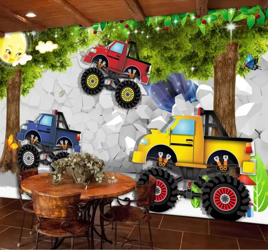 

Custom 3d Mural Wallpaper 3D cartoon truck cartoon car children's room kids room mural Personality Wallpaper Painting