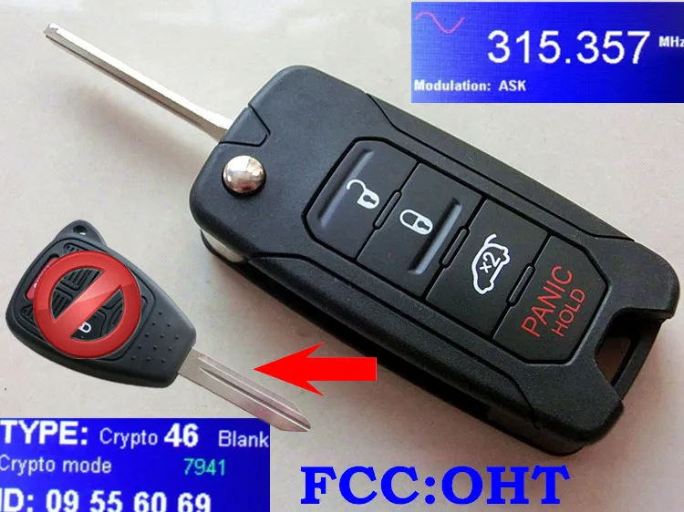 RMLKS Складной Дистанционный брелок 315 МГц 433 МГц PCF7941 чип для Chrysler 200 300 Sebring PT Cruiser Liberty OHT692713AA/M3N