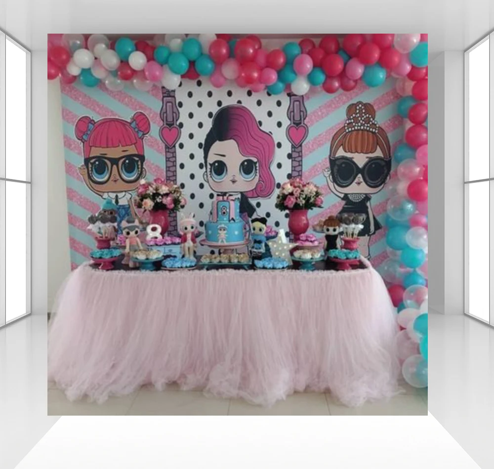 

Surprise background for girls photography backdrops baby children birthday party decoration Surprise doll dessert table CZ-173