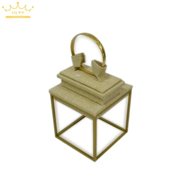 

Free Shipping Jewelry Display Stainless Steel Linen Jewelry Tray 9*9*15cm Beige Bracelet Display Bangle Organizer Showcase