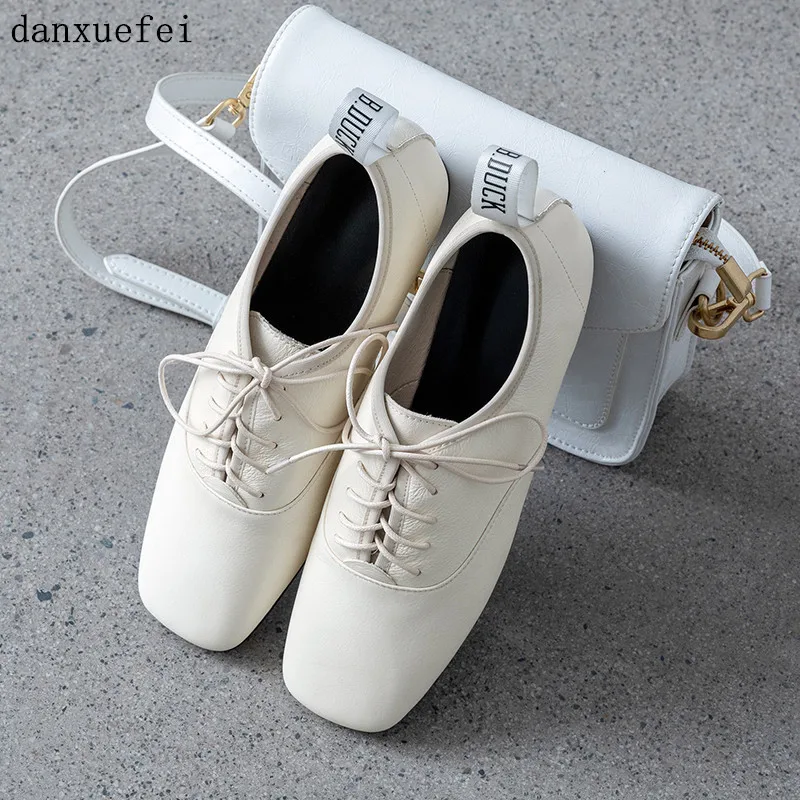 

Women's genuine leather lace-up ballet flats oxofrds leisure soft comfortable espadrilles bordered female ballerinas shoes women