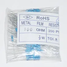 200 шт. резистор Набор 0,5 Вт кольца Resistencias 100R металлическая пленка сопротивление 100ohm 100 Ом резистор Pack 1/2 Вт 1% Допуск