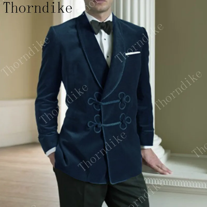 2019 Thorndike Handsome Royal Velvet Suit Smoking Tuxedos Men Classic Slim Fit Wedding Party Prom Dress Shawl Lapel Blazer | Мужская