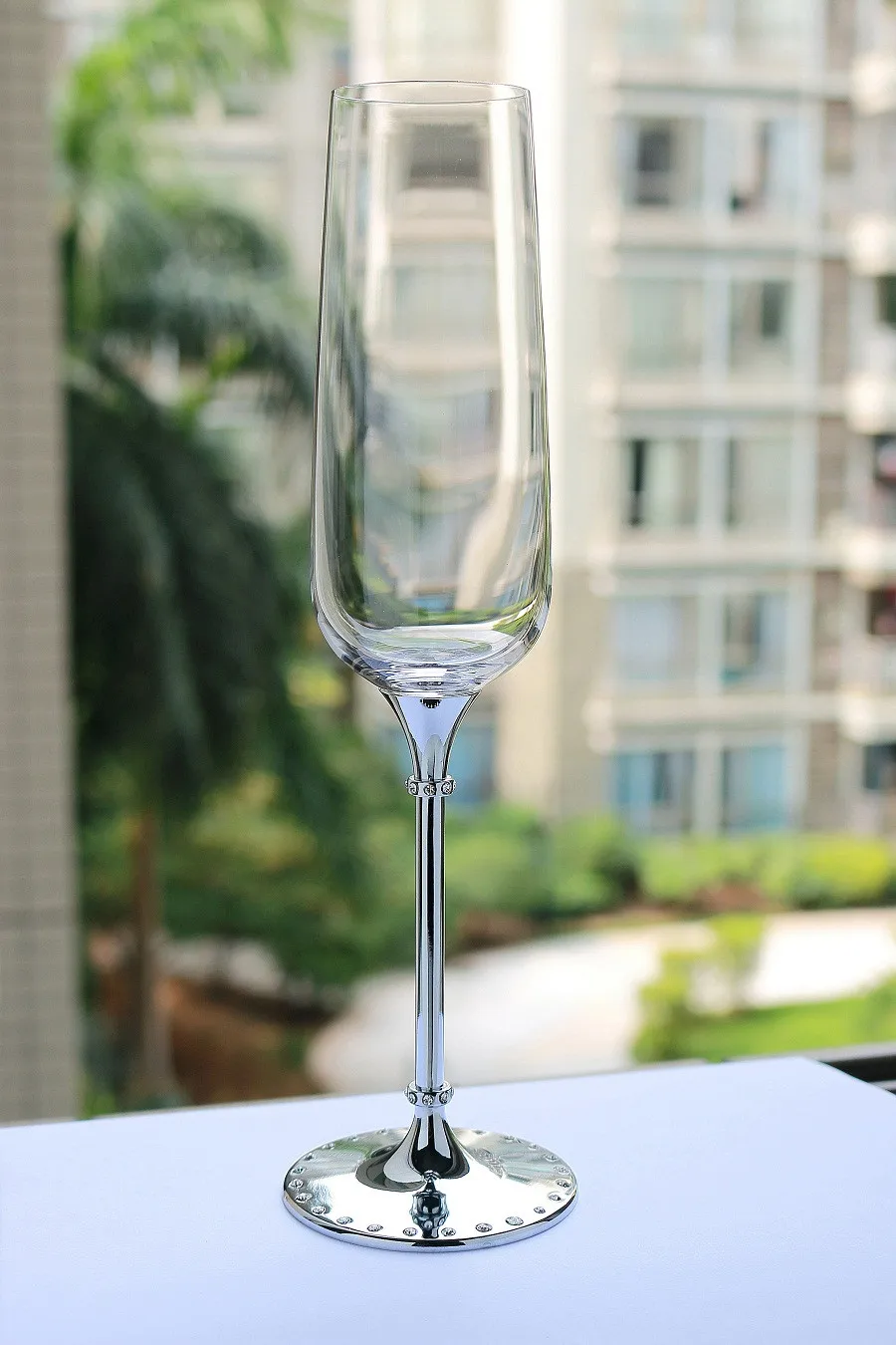 270 мл/9,5 унций бессвинцовый Кристалл Свадебные бокалы для шампанского набор металлический стенд украшенный кристаллами