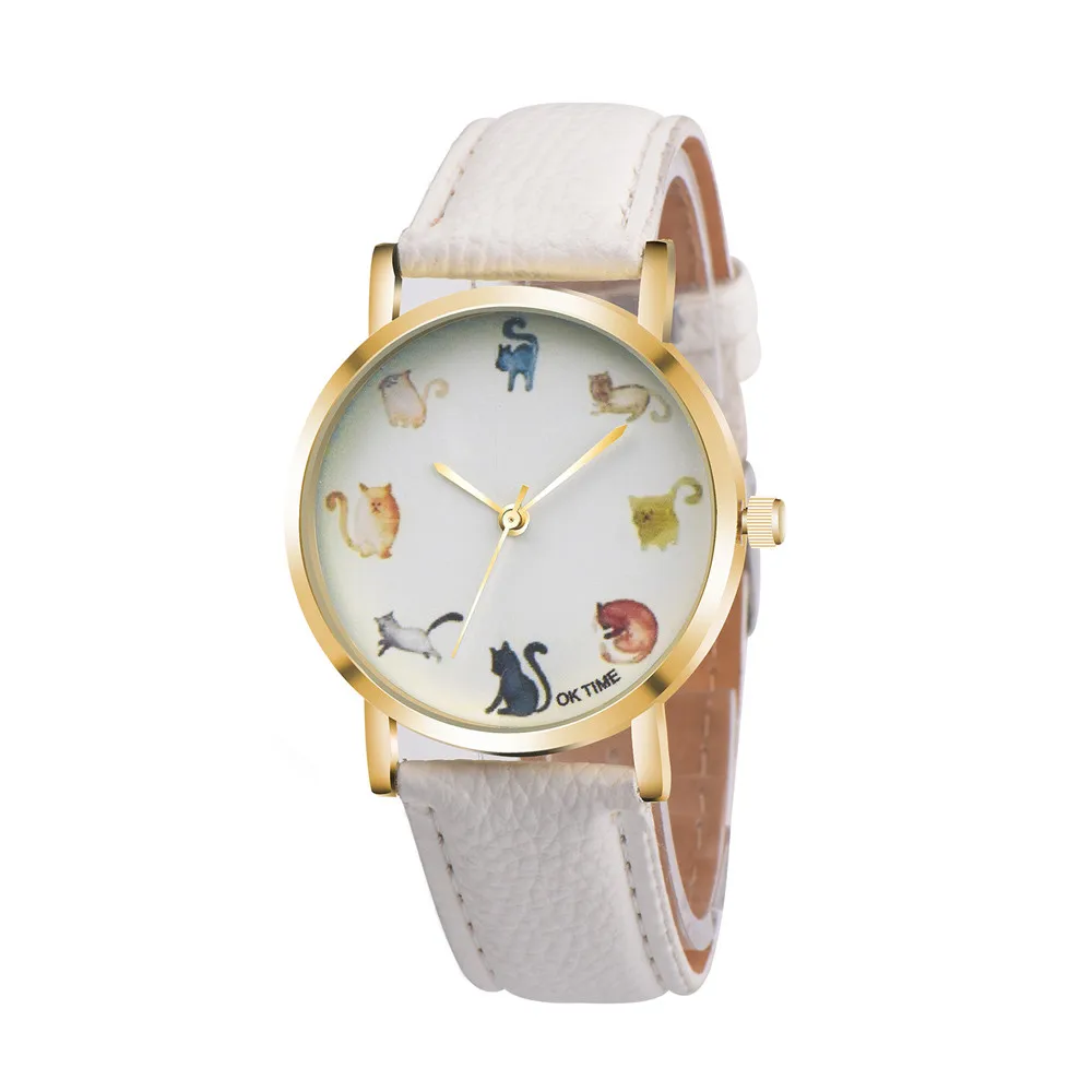 

Best Selling Cute Cat Printing Dial Women Watch Luxury Brand Ladies Quartz Wristwatch Leather Strap Casual Watch Clock Relogio#B