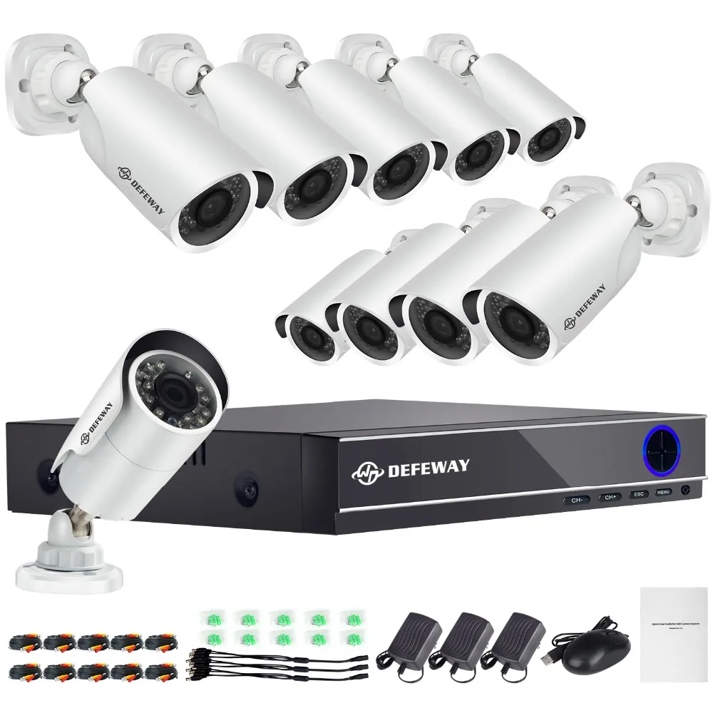 DEFEWAY 16CH 1080P 2000TVL водонепроницаемая система видеонаблюдения для дома
