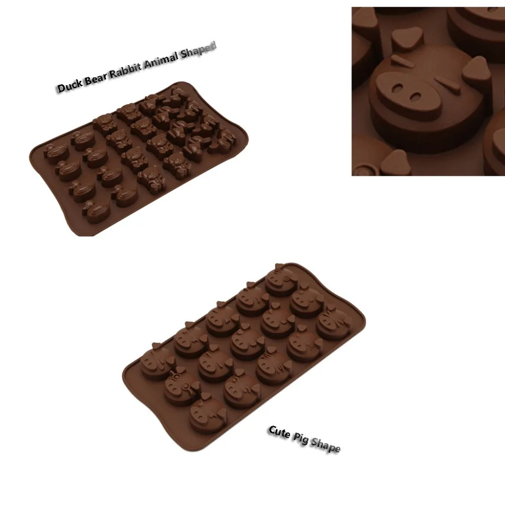 

24/15-Cavity 3D Pig Duck Bear Rabbit Chocolate Moulds Silicone Cake Fondant DIY Mold Candy Pudding Ice Cube Tray Backing Tools